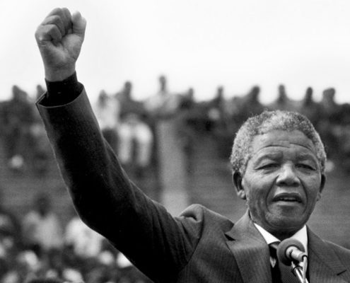 Nelson Mandela giving a speech.