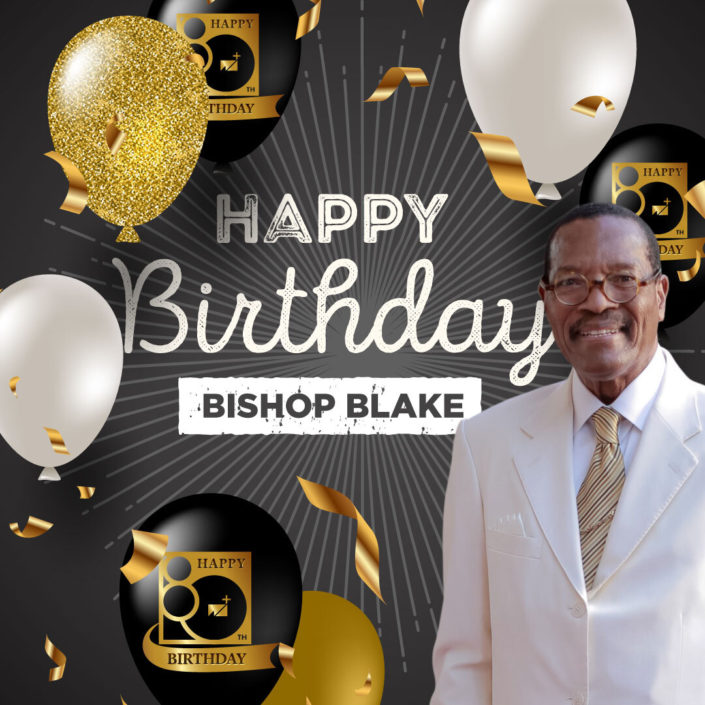 Bishop Blake photographed with birthday balloons