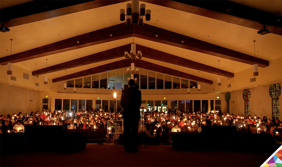 bishop blake before the congregation at candlelight service west angeles north campus